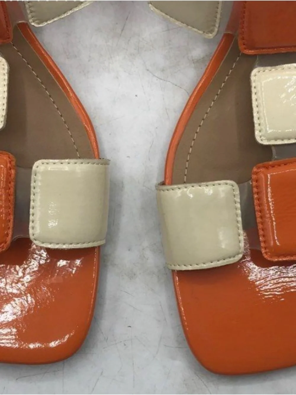 Bibi Lou Sandals SIZE 40 Orange Cream Patent Leather Square-Stitched Woman’s EUC